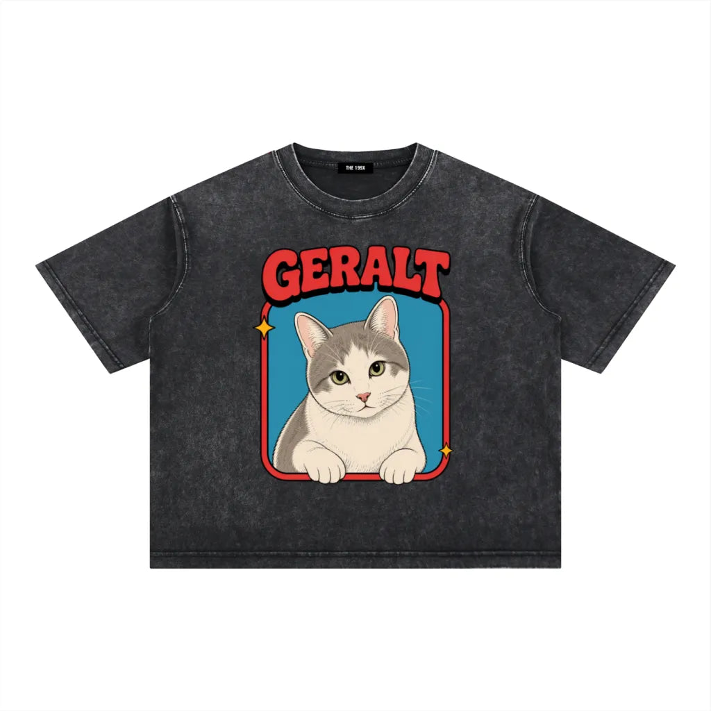 CUSTOM CLASSIC PET PORTRAIT Unisex Vintage Wash Boxy T-Shirt