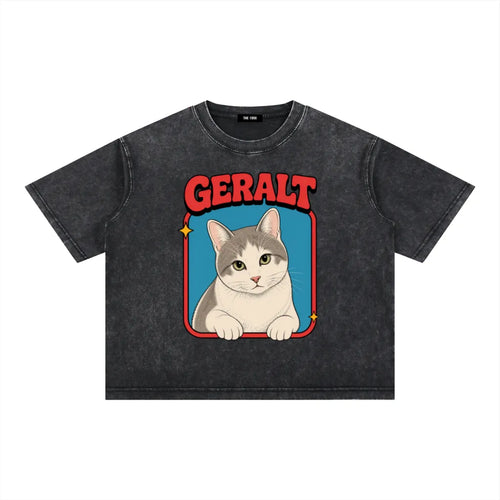 CUSTOM CLASSIC PET PORTRAIT Unisex Vintage Wash Boxy T-Shirt