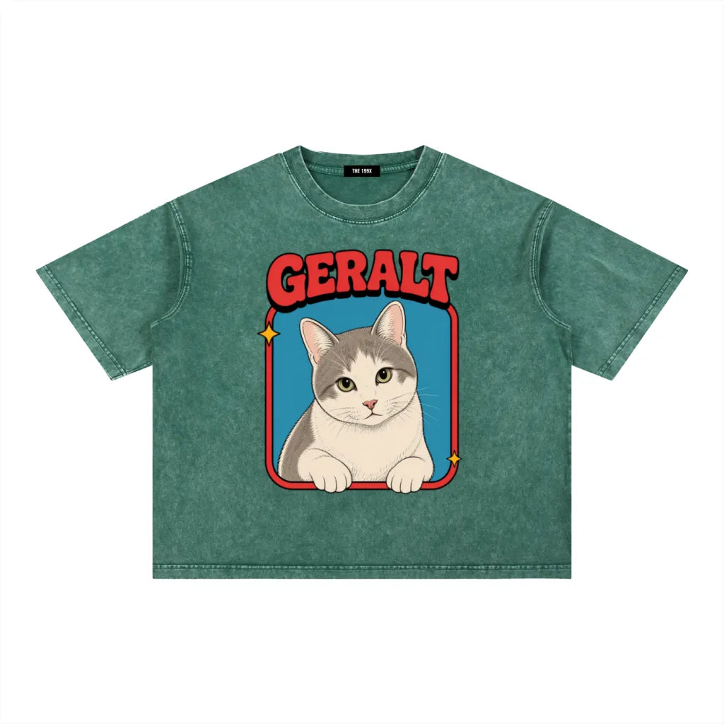 CUSTOM CLASSIC PET PORTRAIT Unisex Vintage Wash Boxy T-Shirt