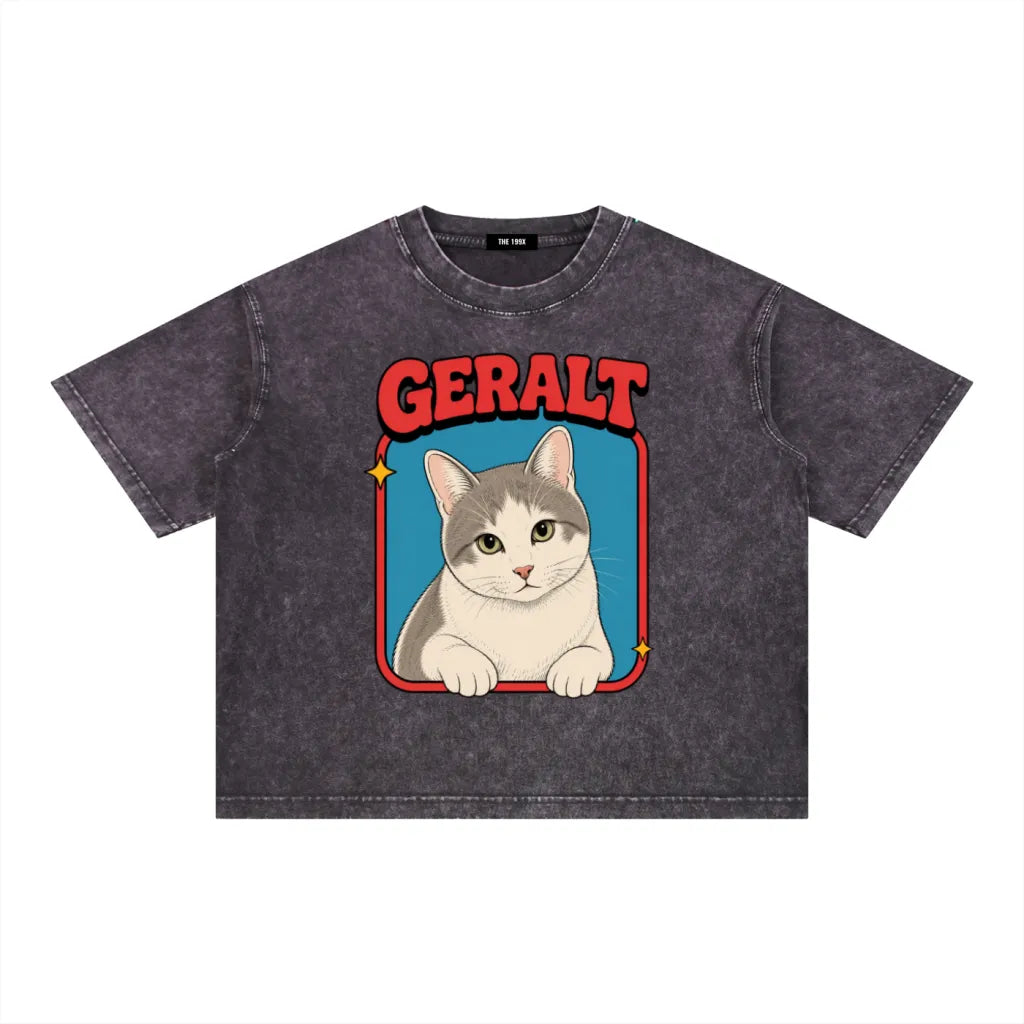 CUSTOM CLASSIC PET PORTRAIT Unisex Vintage Wash Boxy T-Shirt