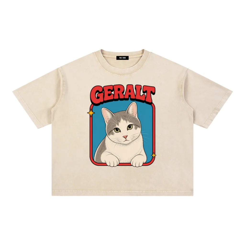 CUSTOM CLASSIC PET PORTRAIT Unisex Vintage Wash Boxy T-Shirt