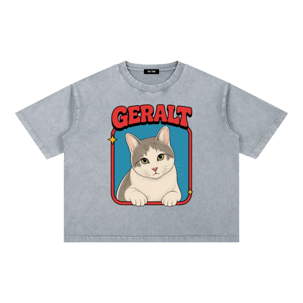CUSTOM CLASSIC PET PORTRAIT Unisex Vintage Wash Boxy T-Shirt