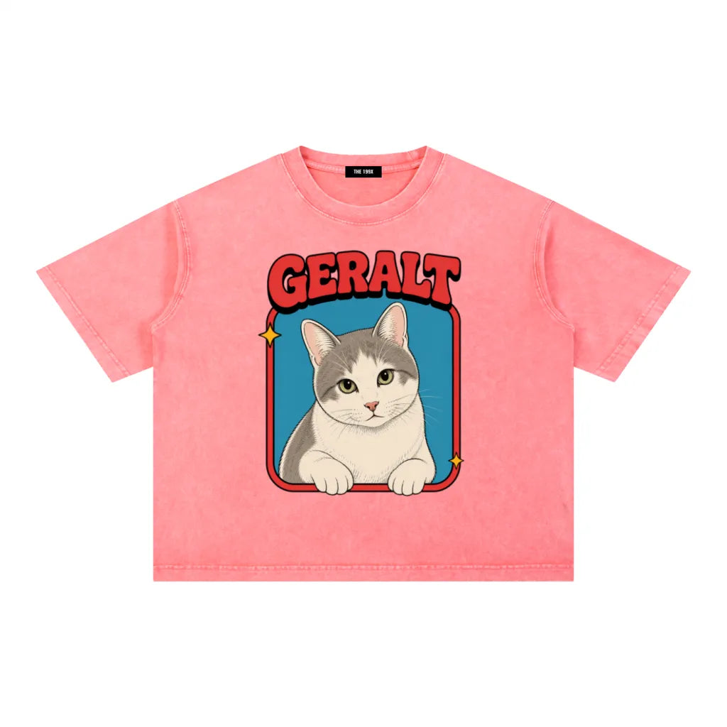 CUSTOM CLASSIC PET PORTRAIT Unisex Vintage Wash Boxy T-Shirt