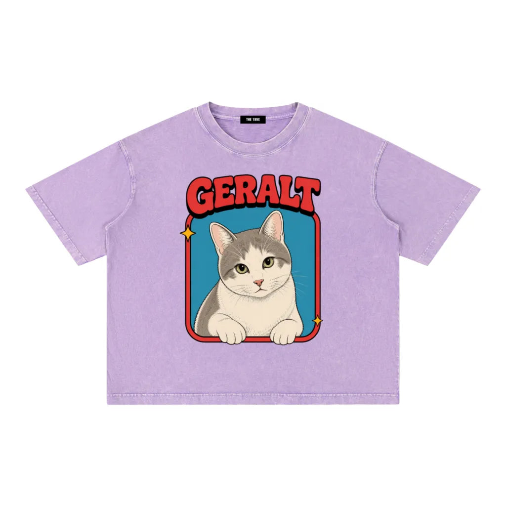 CUSTOM CLASSIC PET PORTRAIT Unisex Vintage Wash Boxy T-Shirt