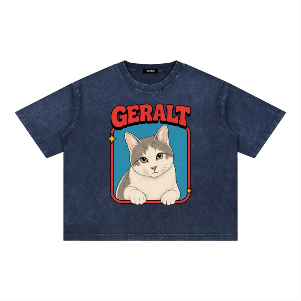 CUSTOM CLASSIC PET PORTRAIT Unisex Vintage Wash Boxy T-Shirt