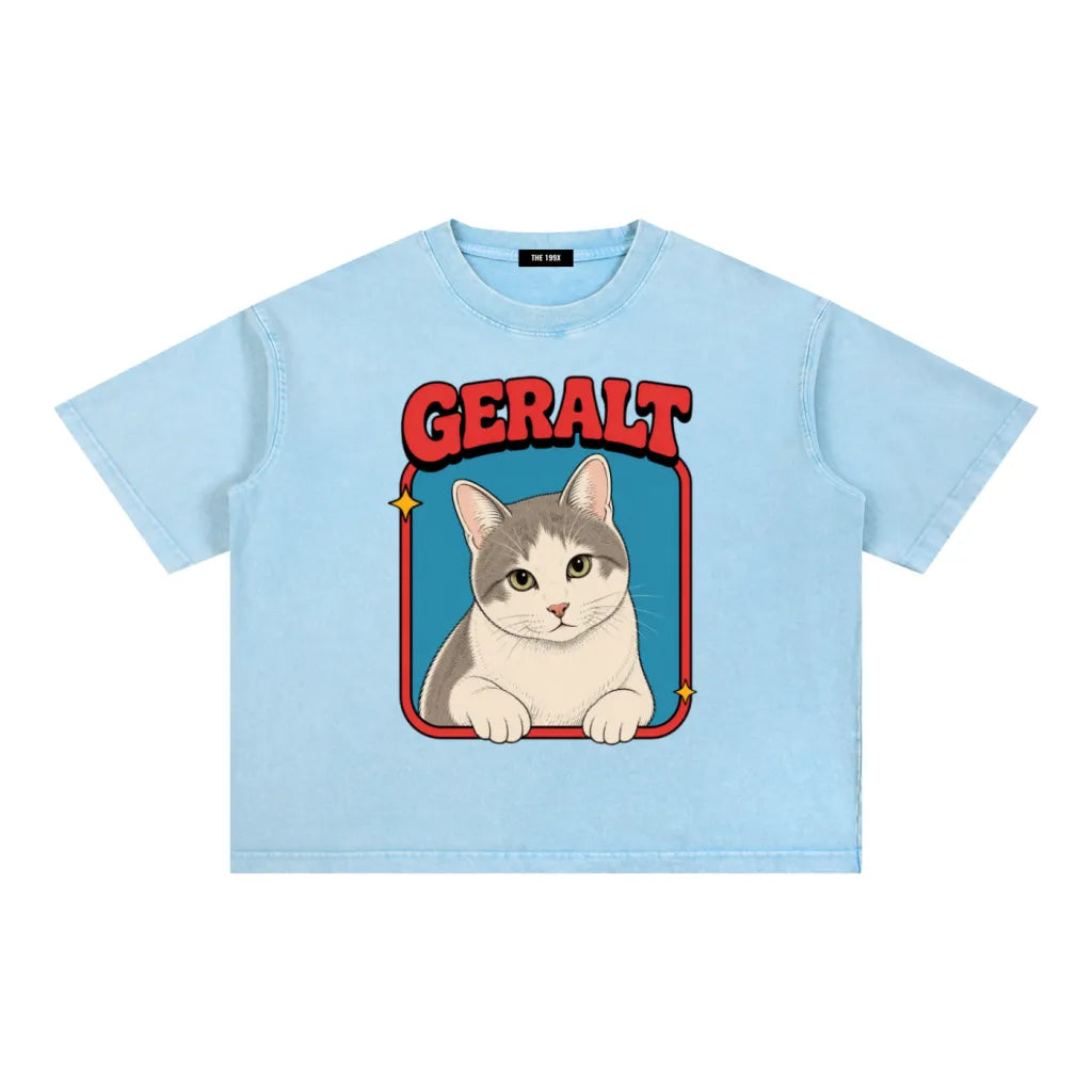 CUSTOM CLASSIC PET PORTRAIT Unisex Vintage Wash Boxy T-Shirt